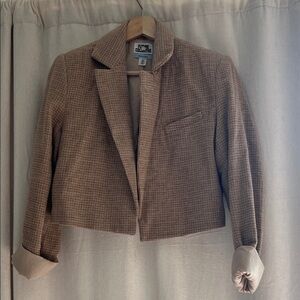 Chic Tan Plaid Blazer Cropped